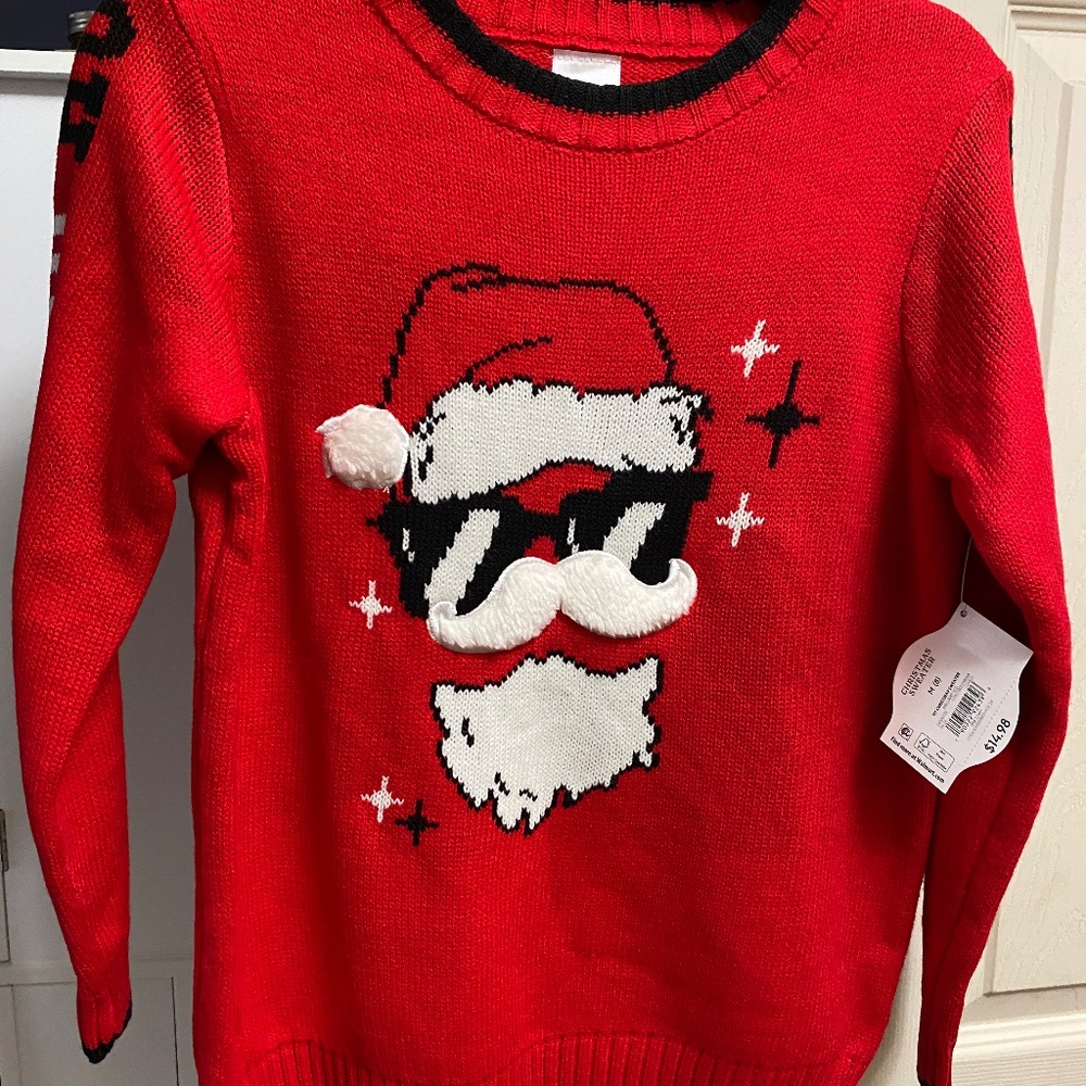Holiday Time Kids Unisex Christmas Santa Ho Ho Ho Long Sleeve Red Sweater NWT